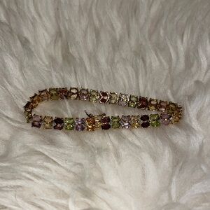 Multicolor Gemstone Sterling Silver Gold Plated Tennis Bracelet